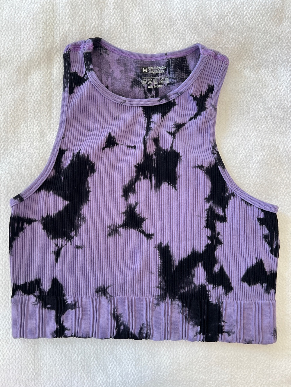 Crop Top Tank Top Seamless Tie-Dye Ribbed - Lavender & Black, Size M